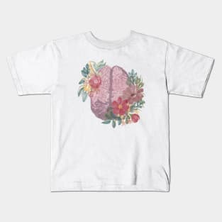 Anatomy of Brain in watercolor with florals Kids T-Shirt